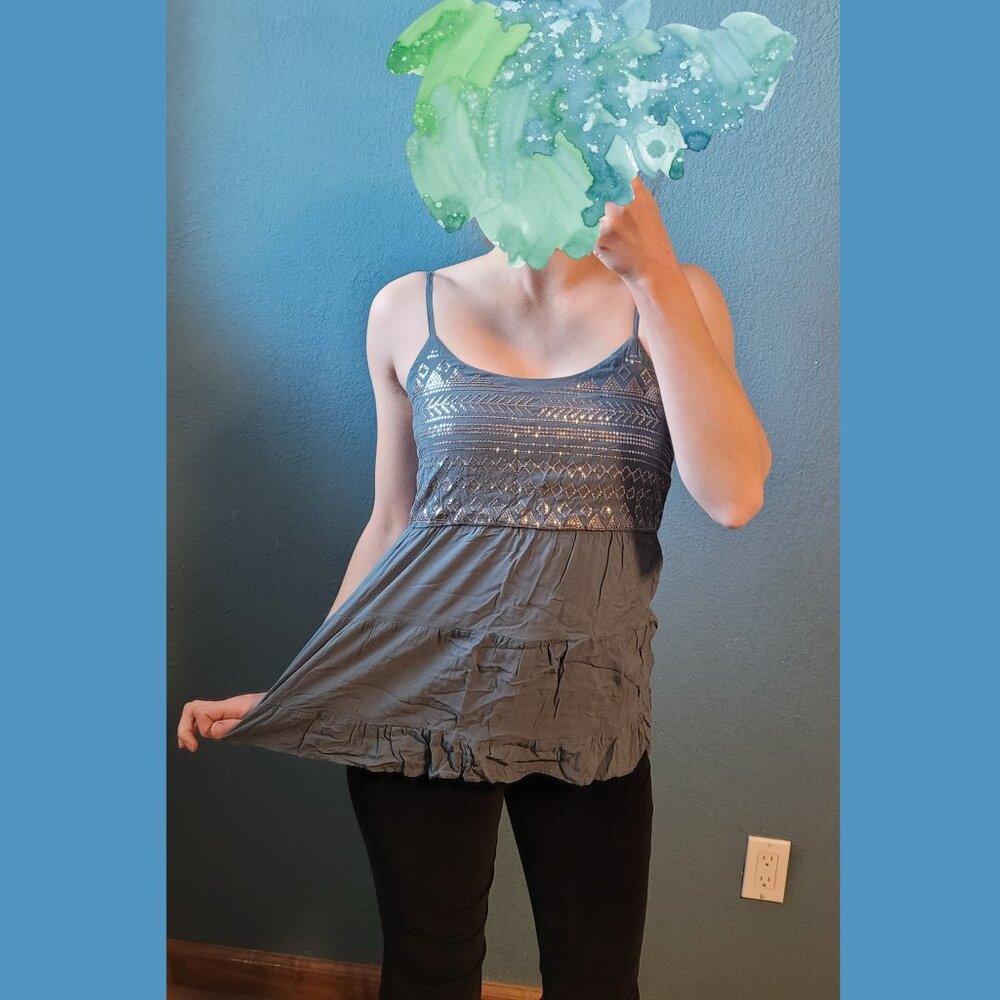Tokyo Darling Patina Blue Silver Sparkle Tank Top